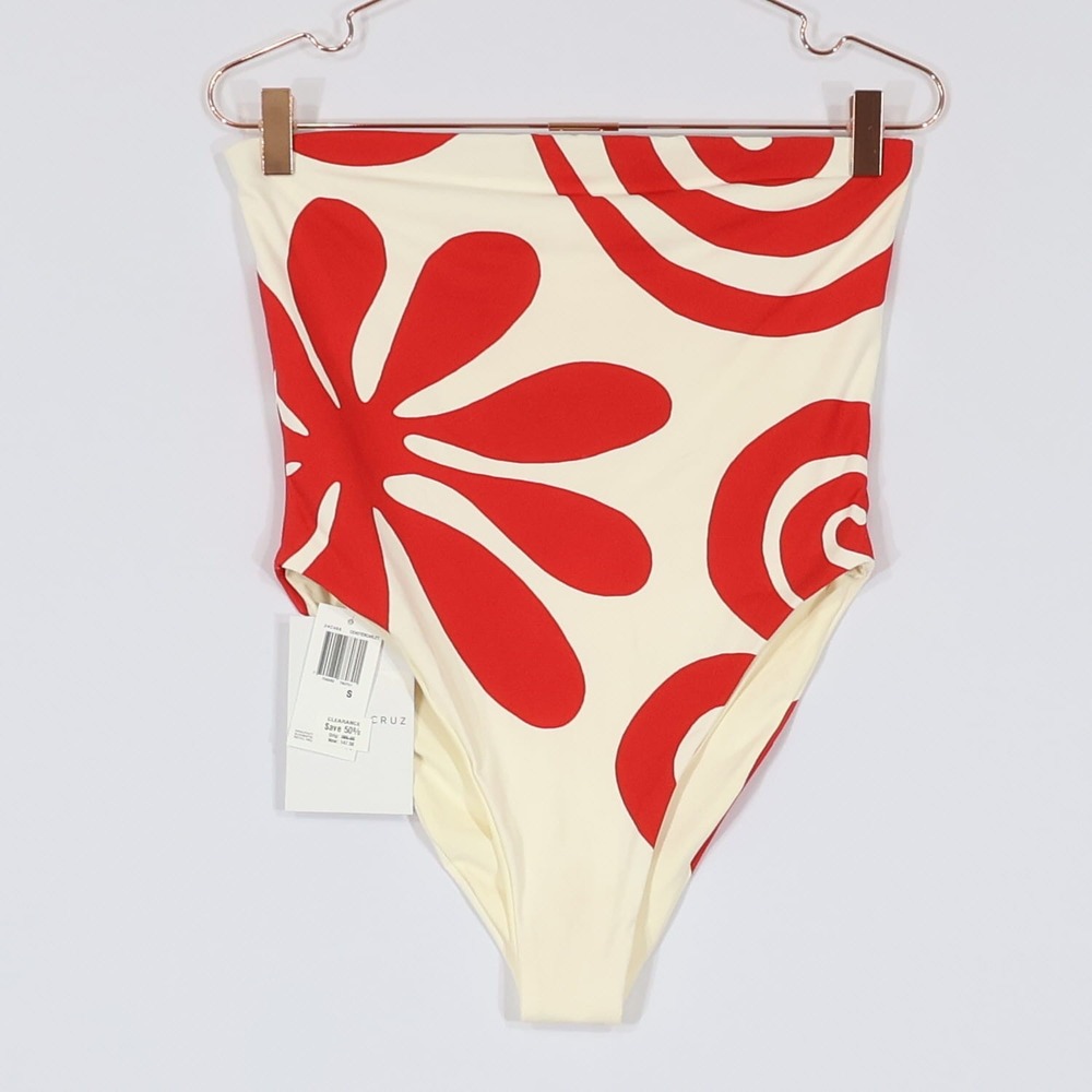 Cala de la Cruz Lore One Piece Swim Suit Women S Cream Floral Strapless $295 NWT